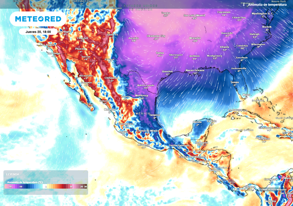 Anomalía de temperaturas en grados Celsius