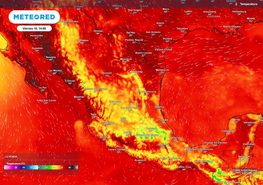 Pronóstico de temperaturas máximas en grados Celsius Gracias a las lluvias, disminuye intensidad del calor en el oriente, sureste, centro, sur y occidente con 30-35 °C en zonas bajas y de 15-25 °C en el Altiplano.