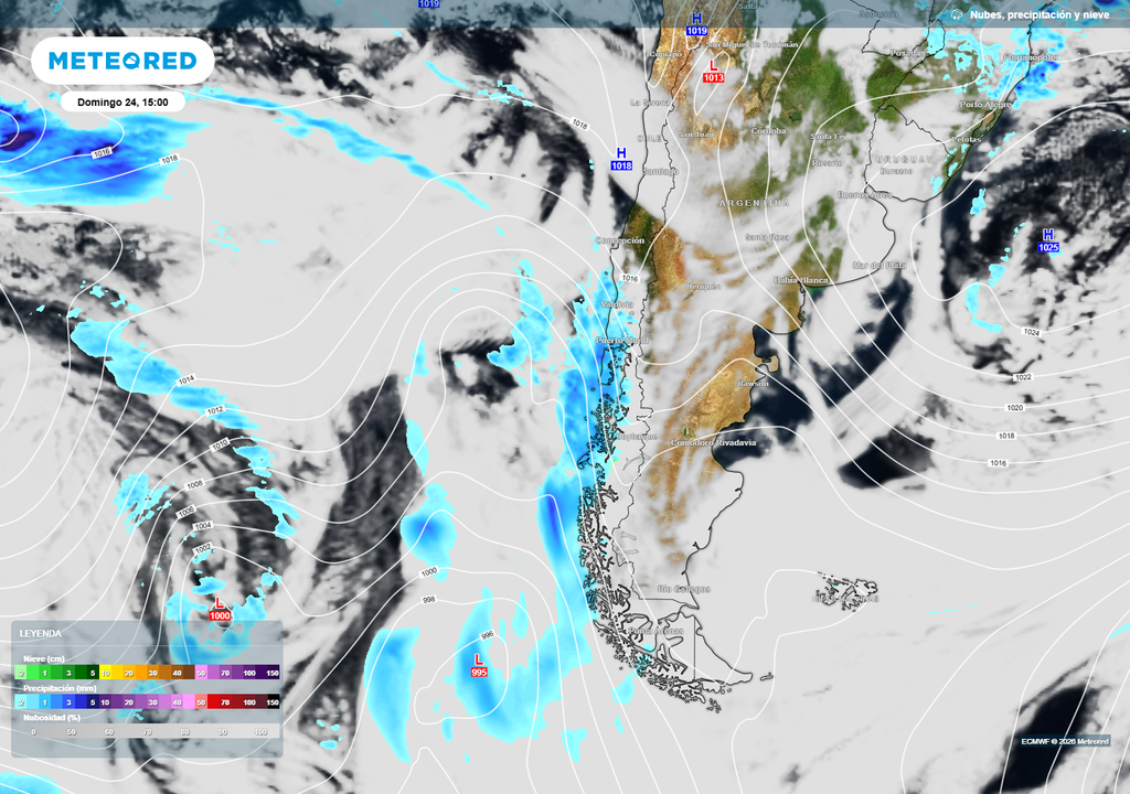 lluvias previstas El primer sistema frontal tras el fin del bloqueo anticiclónico llegará con sus lluvias a Chile este domingo (24).