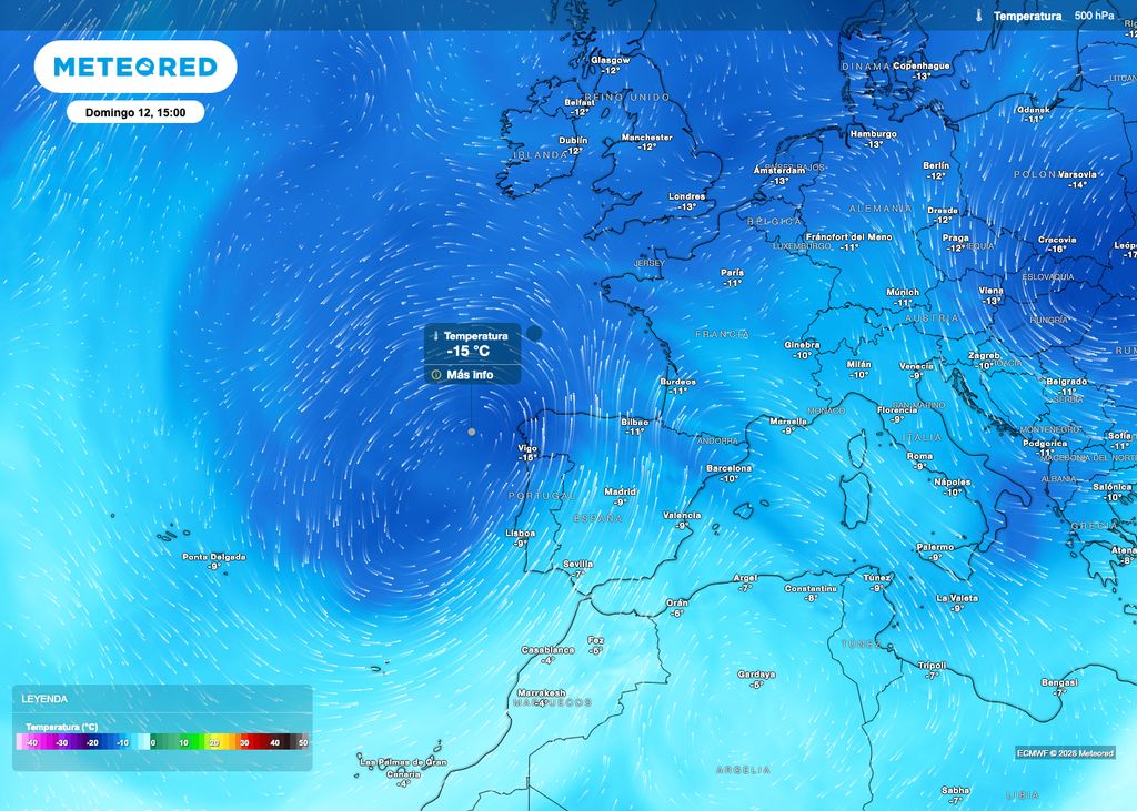 El embolsamiento de aire frío en altura (la dana a unos 5500 metros) con el viento en dirección antihoraria.