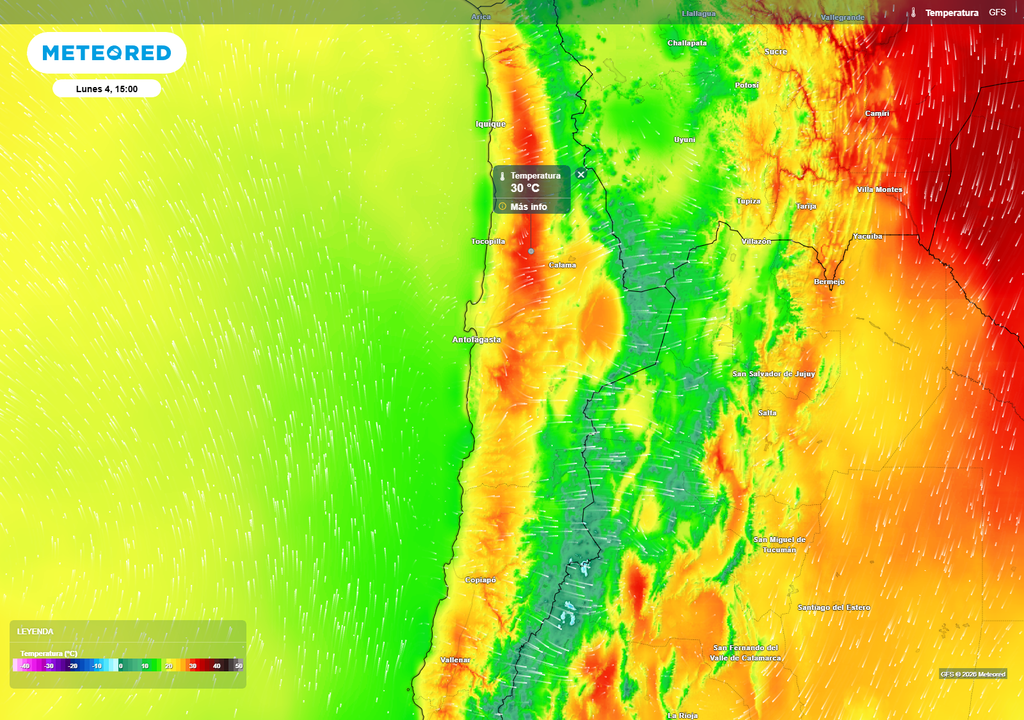 Comienzo de semana estable en el norte de Chile, con temperaturas elevadas en el interior que alcanzan los 30 °C, mientras la costa se mantiene más fresca bajo la influencia marina.