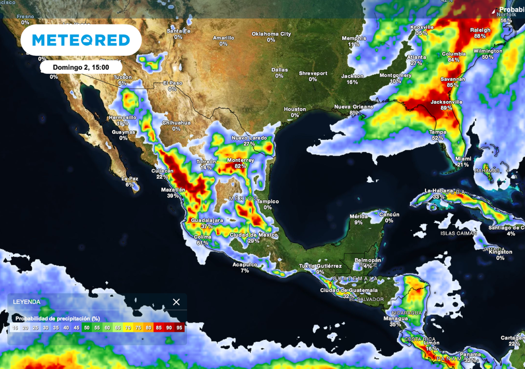 La mayor probabilidad de lluvia se concentrará en el Occidente y Noroeste de México durante la tarde del domingo. La mayor probabilidad de lluvia se concentrará en el Occidente y Noroeste de México durante la tarde del domingo.
