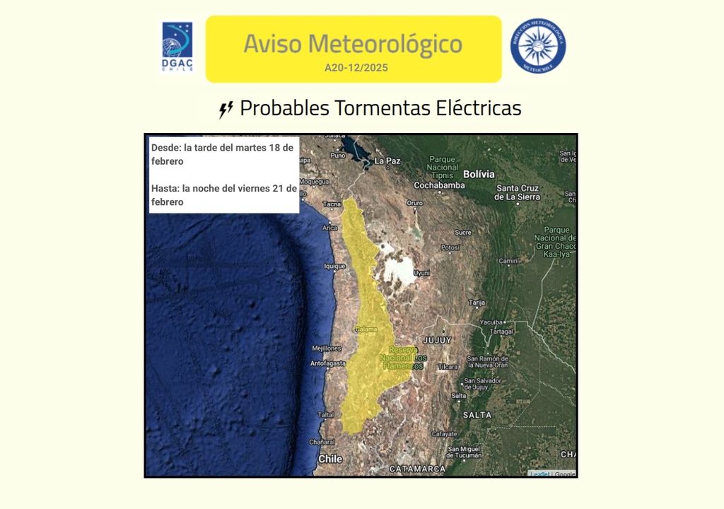 mapa de aviso meteorológico para el norte de Chile mapa de aviso meteorológico para el norte de Chile