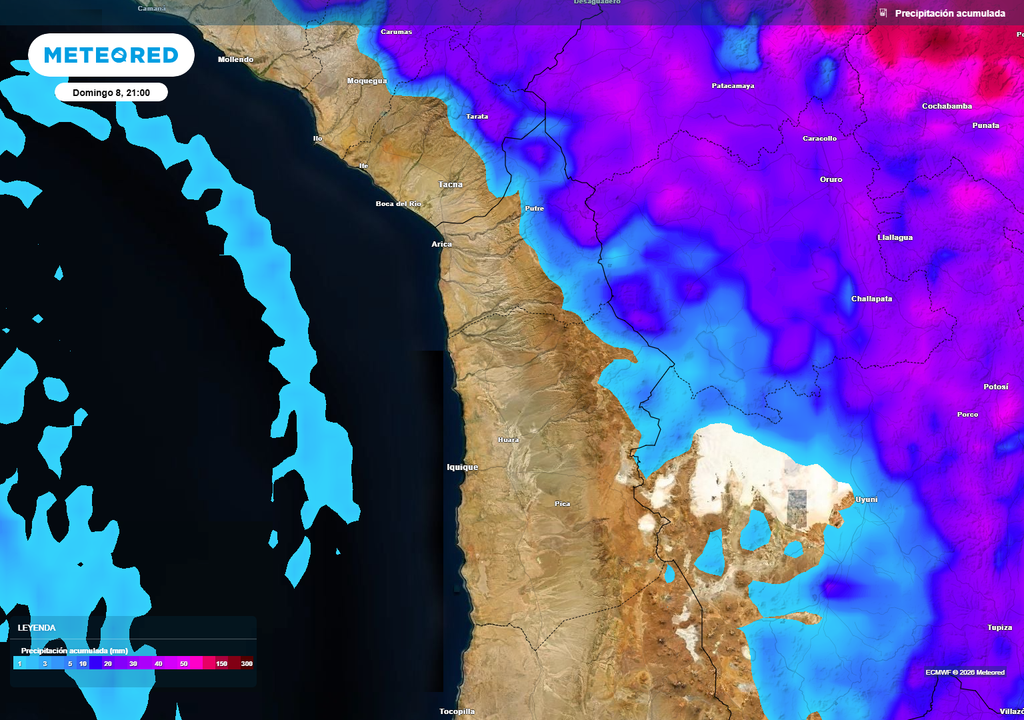 lluvias acumuladas El extremo norte de Chile pasará por una reducción de las precipitaciones esta semana.