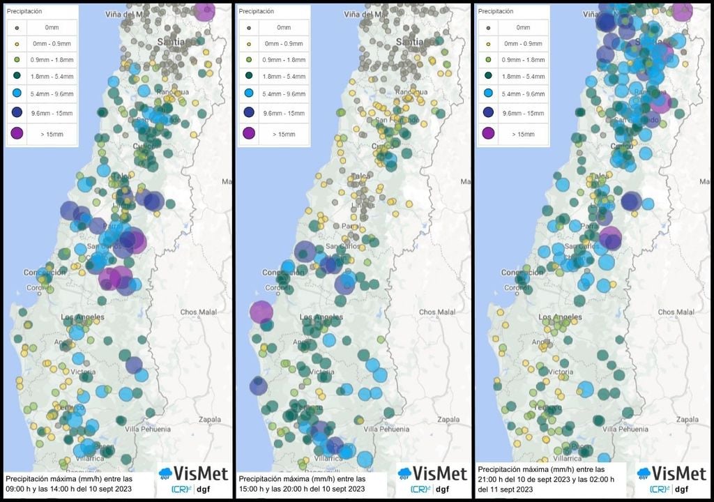 tasa máxima de precipitación cada 6 horas sobre Chile