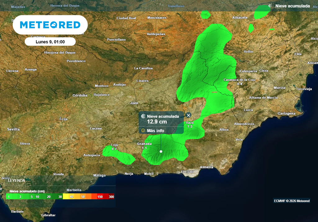 La nieve también será un fenómeno a tener en cuenta en los principales macizos montañosos de la comunidad andaluza.