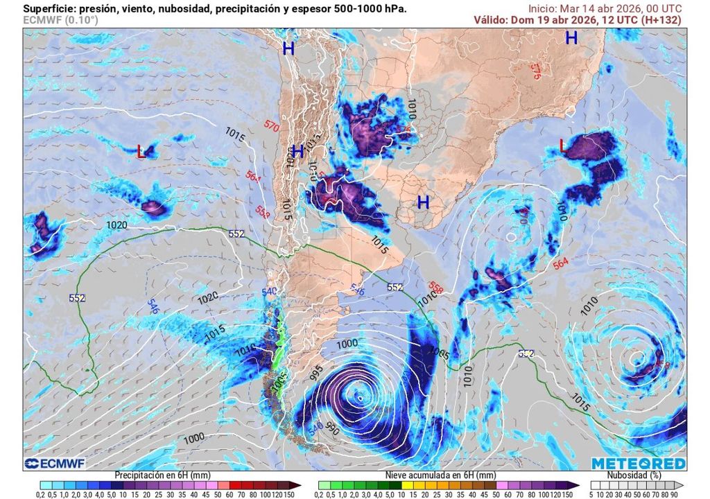 El anticiclón se posiciona al sur, impulsando el ingreso de aire frío hacia la zona central.