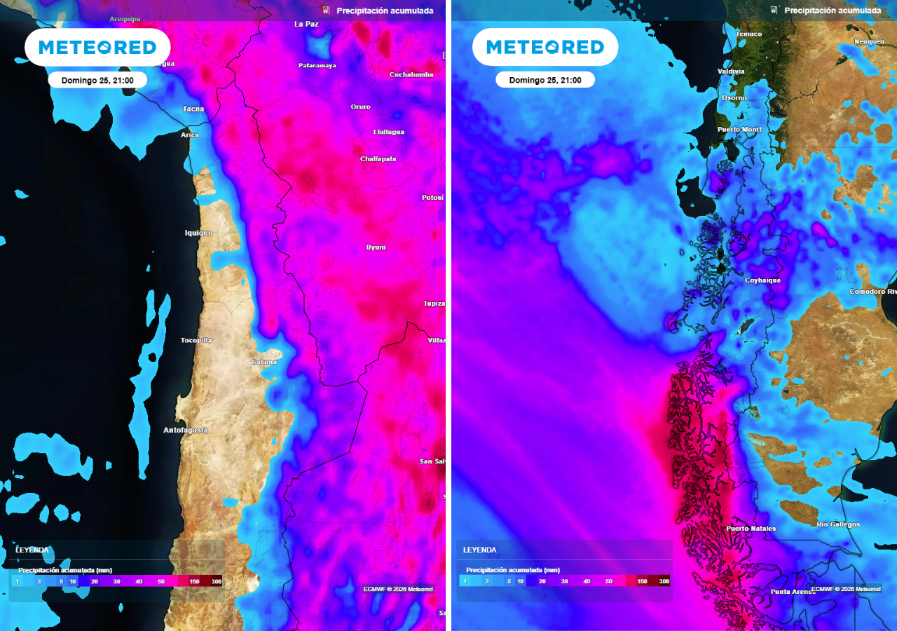 Las lluvias serán abundantes en zonas extremas de Chile durante esta semana.