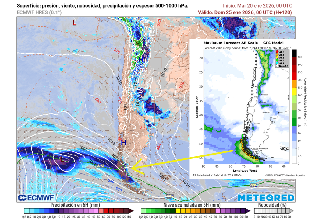 Un río atmosférico dejará abundantes precipitaciones sobre la Patagonia a contar del fin de semana.