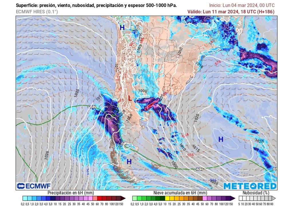 precipitaciones y nubes previstas por el modelo del ECMWF precipitaciones y nubes previstas por el modelo del ECMWF
