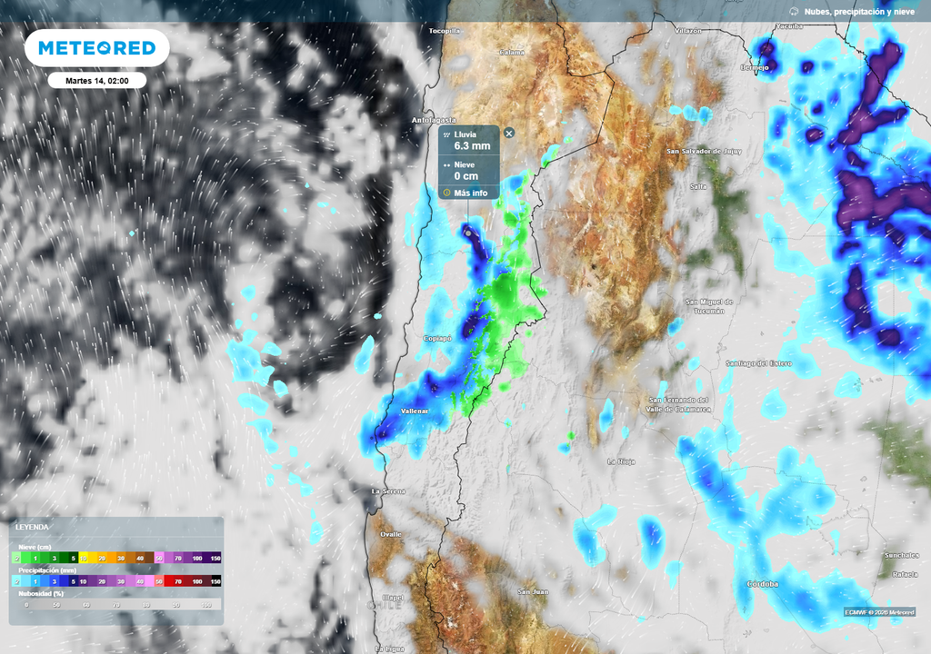 Núcleos de precipitación entre Antofagasta y Atacama podrían dejar lluvias en cortos periodos de tiempo, con potencial de generar escurrimientos rápidos en zonas desérticas.