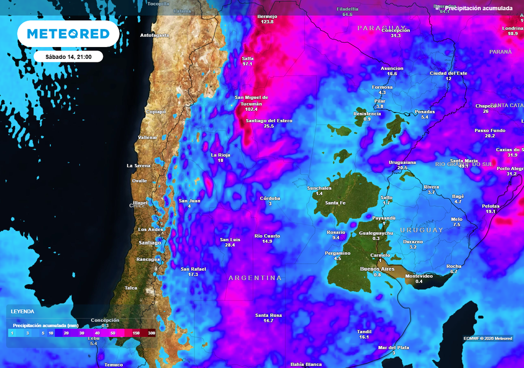 Acumulados de lluvia previstos hasta el próximo sábado según nuestro modelo de referencia ECMWF