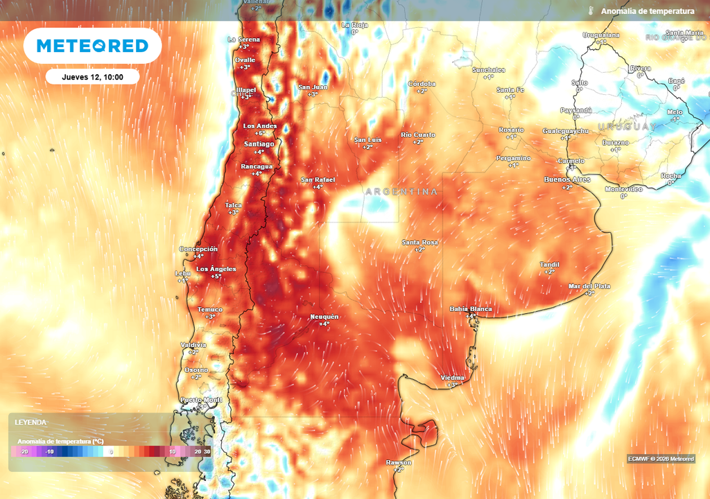 Anomalía de temperatura prevista para el próximo jueves según el modelo ECMWF