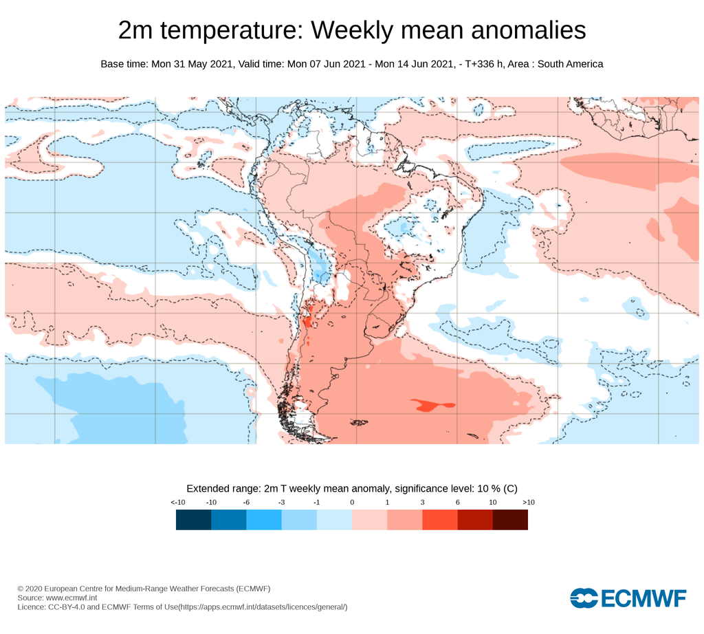 2 m de temperatura: anomalías medias semanales 2 m de temperatura: anomalías medias semanales