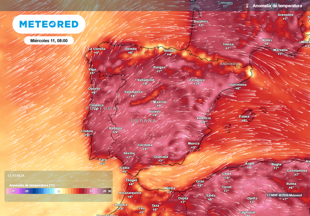 El río de humedad canalizará una masa de aire subtropical muy suave, provocando que las temperaturas se disparen, situándose en valores anormalmente altos para las fechas.