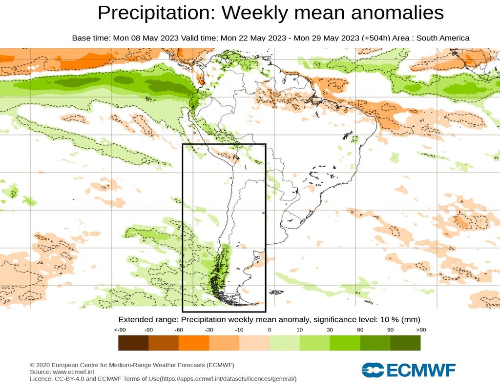 Anomalía precipitación ECMWF Chile Anomalía precipitación ECMWF Chile