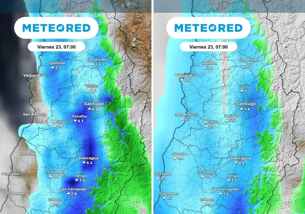 ECMWF y GFS Modelos coinciden en las lluvias: este viernes 23 llegarían nuevas precipitaciones a Santiago desde bien temprano, según indican el ECMWF y GFS.