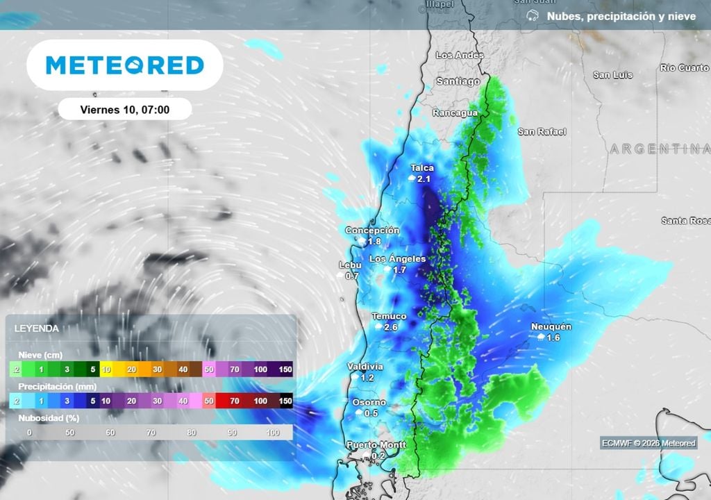 Precipitaciones Las precipitaciones continuarán con mucha fuerza en el centro y sur del país y podrían alcanzar algunas zonas de la RM este viernes.