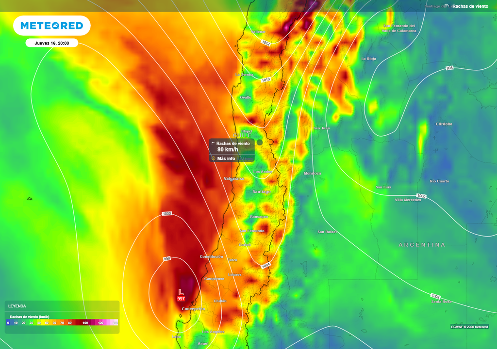 El viento será intenso en la costa y cordillera de las regiones de Coquimbo y Valparaíso tras el paso de los sistemas frontales.