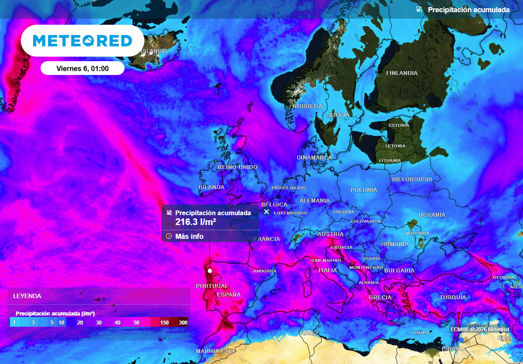Esta próxima semana la Península Ibérica volverá a ser el lugar más lluvioso del continente europeo, en contraste con el tiempo estable que habrá en latitudes altas, resultado del bloqueo anticiclónico.