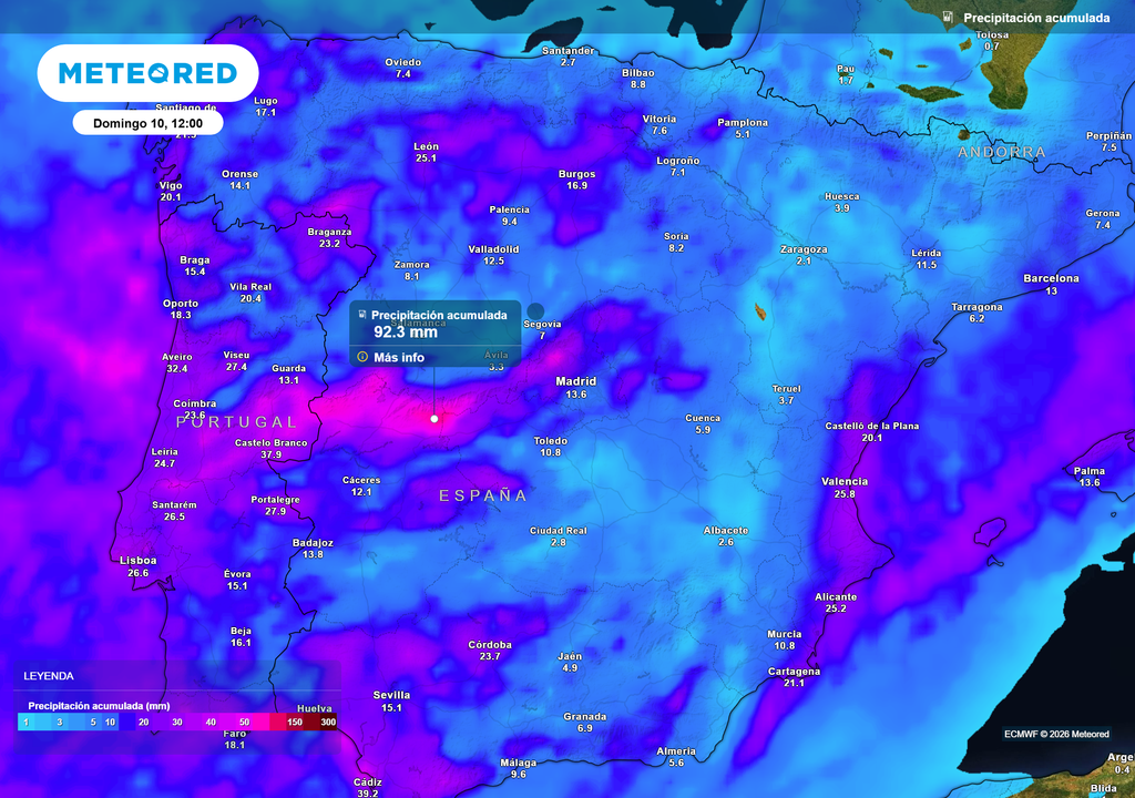 Las precipitaciones no cesarán en el Sistema Central y dejarán acumulados muy elevados.