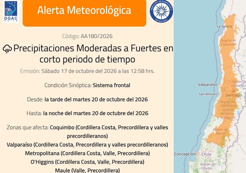 La Dirección Meteorológica mantiene vigente una alerta meteorológica por precipitaciones fuertes en corto período de tiempo.