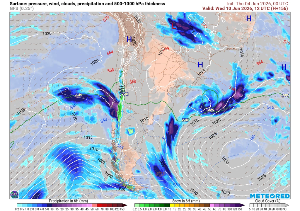 Precipitación (mm) para la mañana del miércoles 10 de junio 2026.