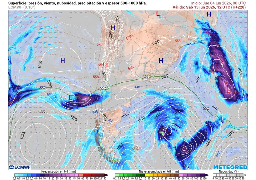 Precipitación (mm) para la mañana del sábado 13 de junio 2026.