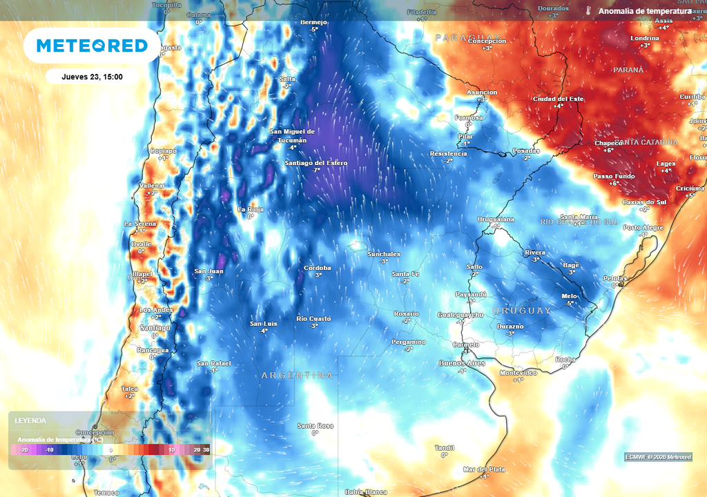 Anomalía de temperatura prevista para el próximo jueves según el modelo ECMWF