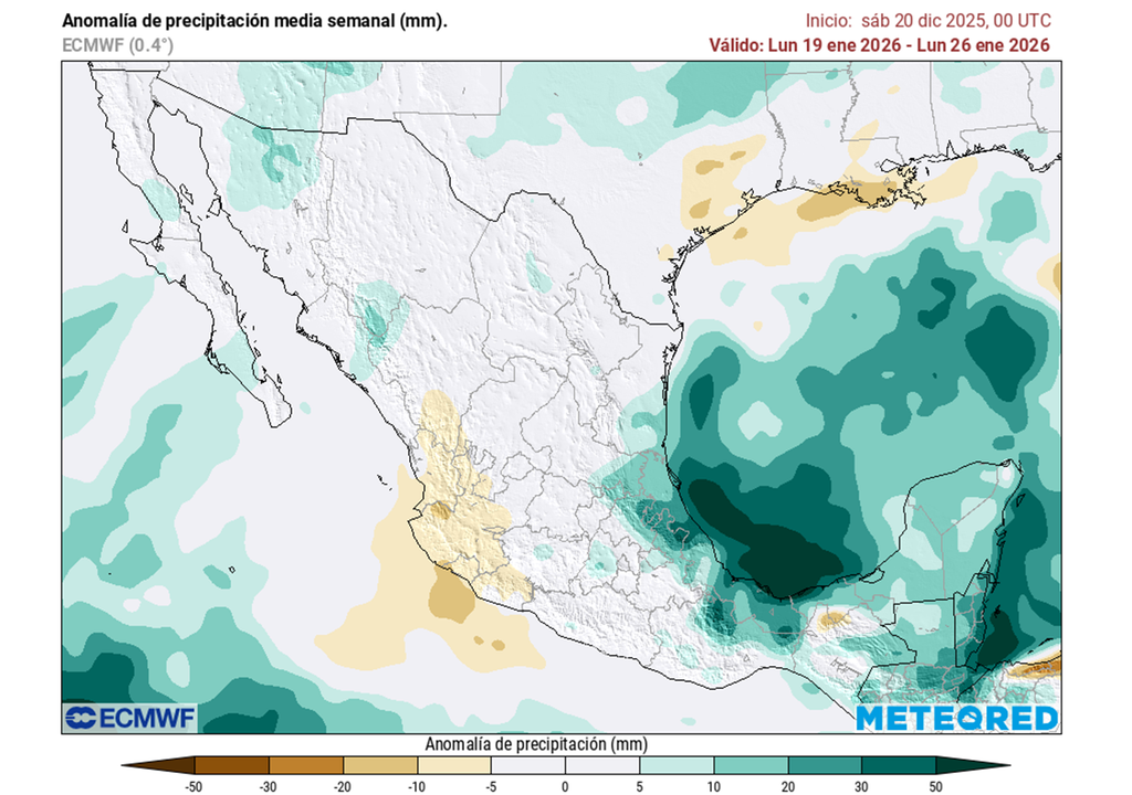 Anomalía de precipitaciones en milímietros. ECMWF