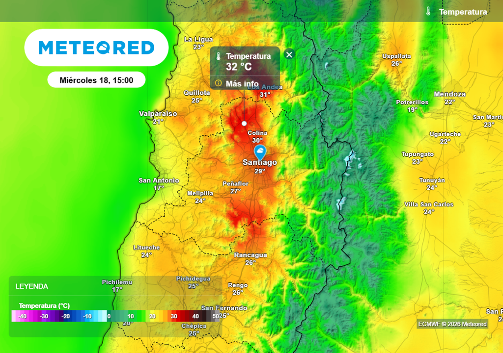Este miércoles (18) las temperaturas volverían a superar los 30 °C en la Región Metropolitana.