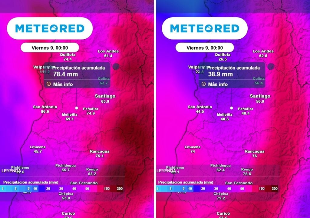 Acumulados previstos Aunque hay diferencias en los acumulados previstos, las lluvias llegarán con mucha fuerza a Santiago durante esta semana.
