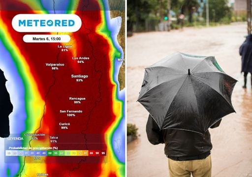 Lluvias m&aacute;s intensas comienzan a esta hora en Santiago: hasta 50 mm, con tormentas el&eacute;ctricas desde el martes