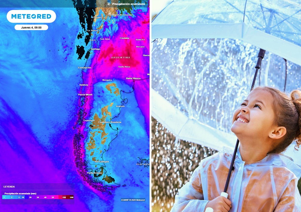 lluvias acumuladas y niña con paraguas