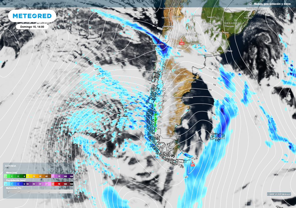 La banda frontal principal se moverá hacia el centro del país, mientras que en la Patagonia y sur la inestabilidad postfrontal se mantendrá activa, con posibilidad de producir tormentas eléctricas entre el domingo 15 y lunes 16 de marzo.