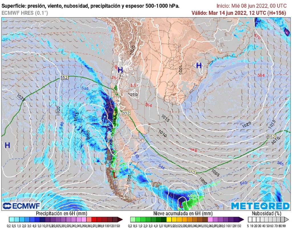 precipitación y presión prevista; modelo ECMWF precipitación y presión prevista; modelo ECMWF