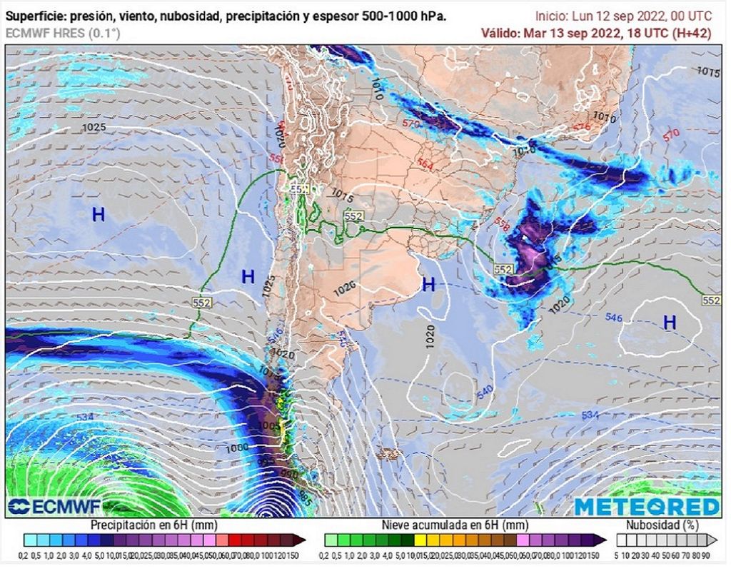 Modelo ECMWF, precipitación, presión atmosférica, Chile Modelo ECMWF, precipitación, presión atmosférica, Chile