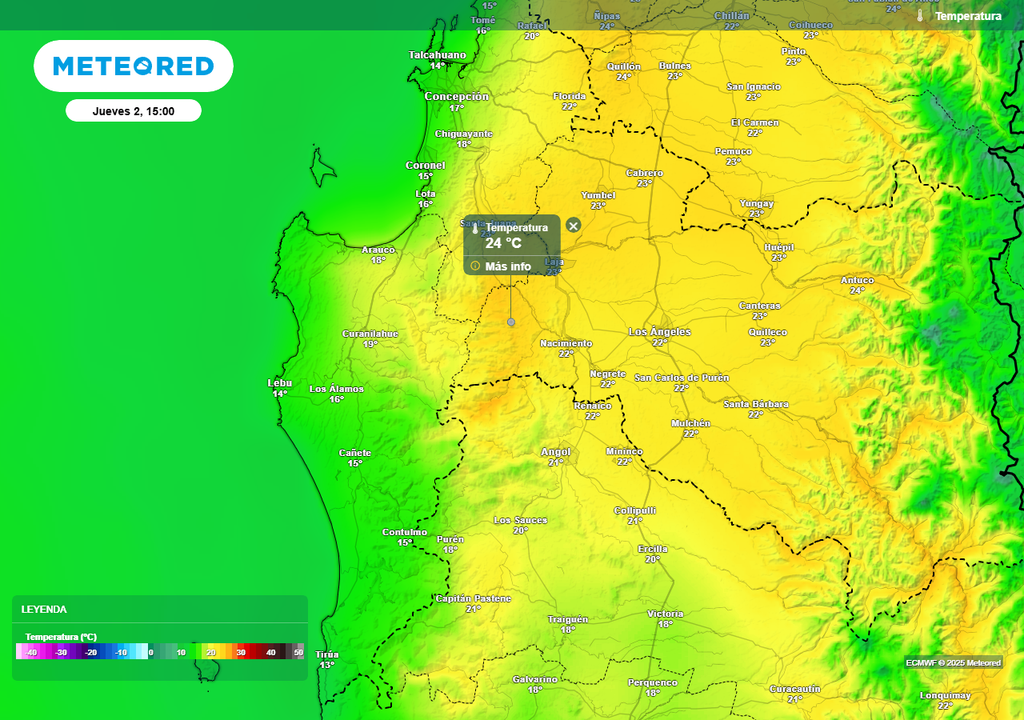 Jueves 02 de octubre con altas temperaturas en la Región de Biobío, Meteored, Chile