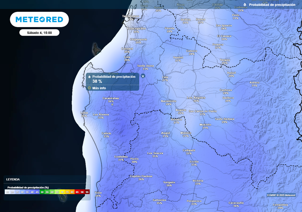 Sábado 04 de octubre con lluvias en la Región de Biobío, Meteored, Chile