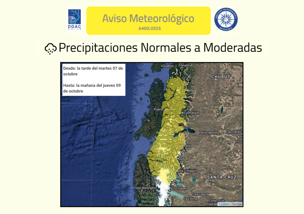 área afectada por el aviso meteorológico de la DMC