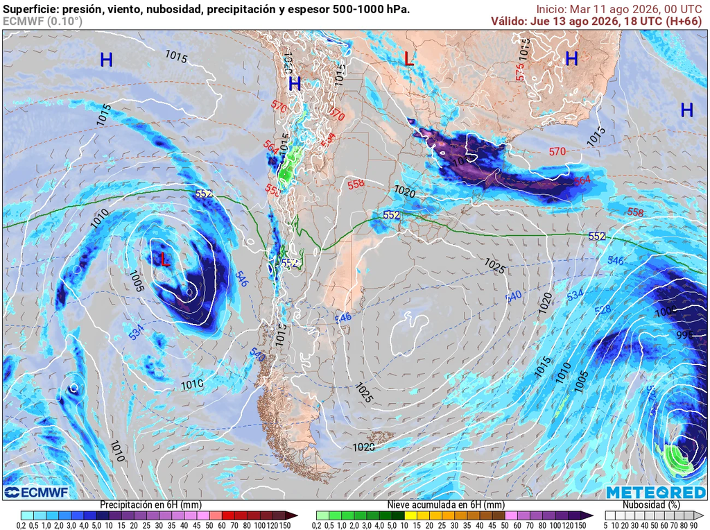 Sistema frontal que dejará precipitaciones durante los proximos días.