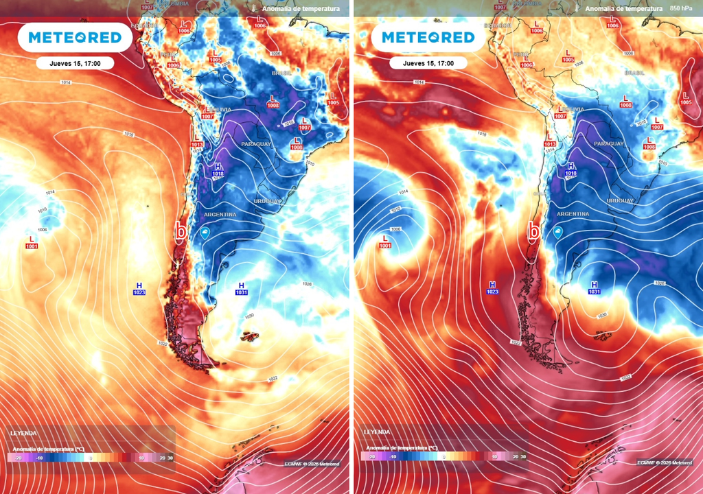 anomalías de temperatura El avance de una alta presión hacia Argentina y un anticiclón en el Pacífico ayudarán en el desarrollo de la vaguada costera, que avanzará hacia el sur del país entre el jueves 15 y viernes 16.