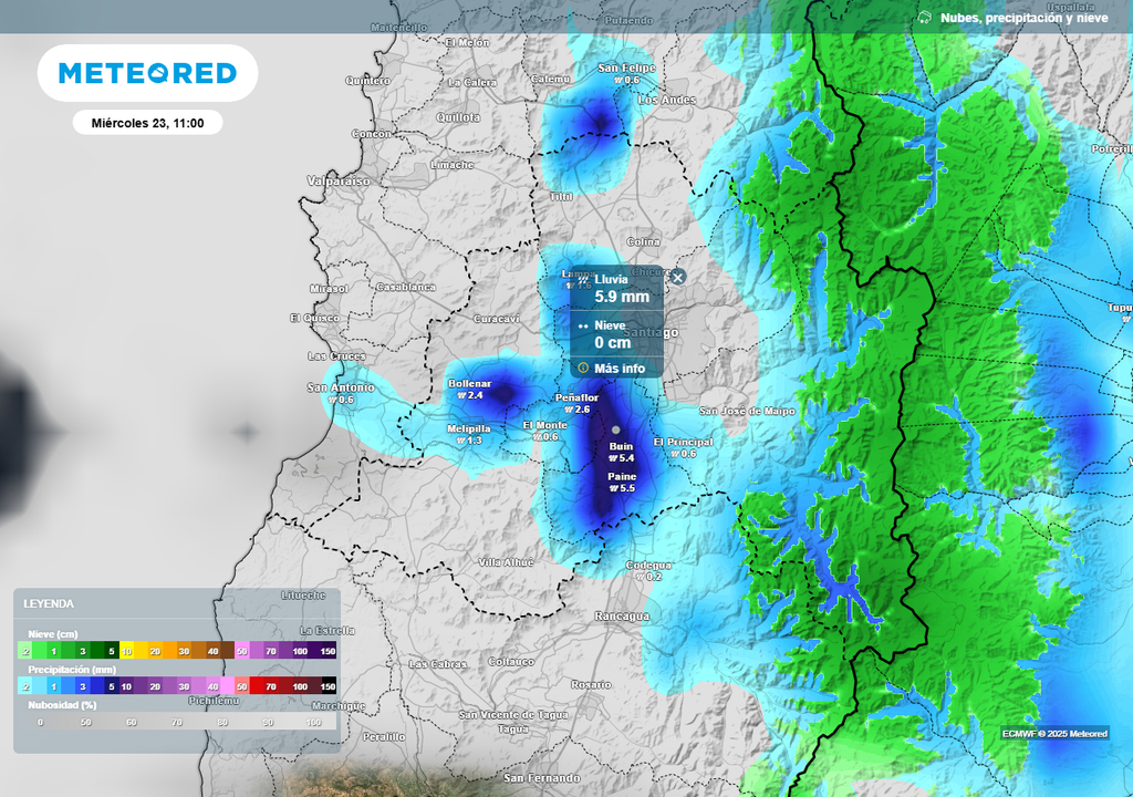 Miércoles 23 de abril, nieve, precipitación, nubosidad, Santiago de Chile, Meteored Miércoles 23 de abril, nieve, precipitación, nubosidad, Santiago de Chile, Meteored