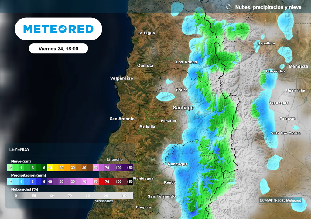 Inestabilidad en altura dejaría lluvias y nieve en zonas cordilleranas de la Región Metropolitana.