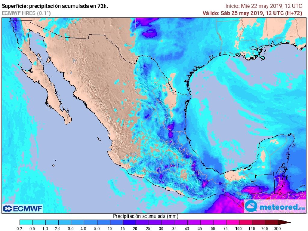 Modelo ECMWF. Precipitaciones acumuladas próximas 72 horas