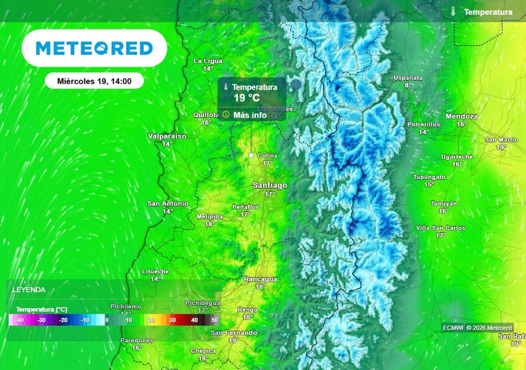 Temperaturas Hasta cerca de los 20 °C podrían llegar los termómetros en la Región Metropolitana durante el miércoles de la próxima semana.
