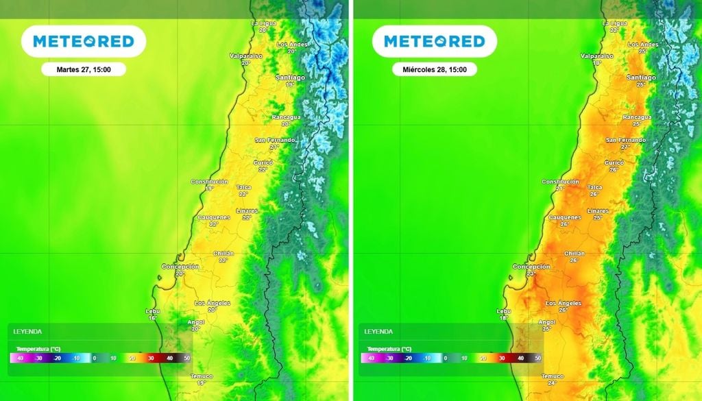 El día miércoles 28 tendremos un día completamente primaveral en la zona central, con una fuerte alza en el centro sur.