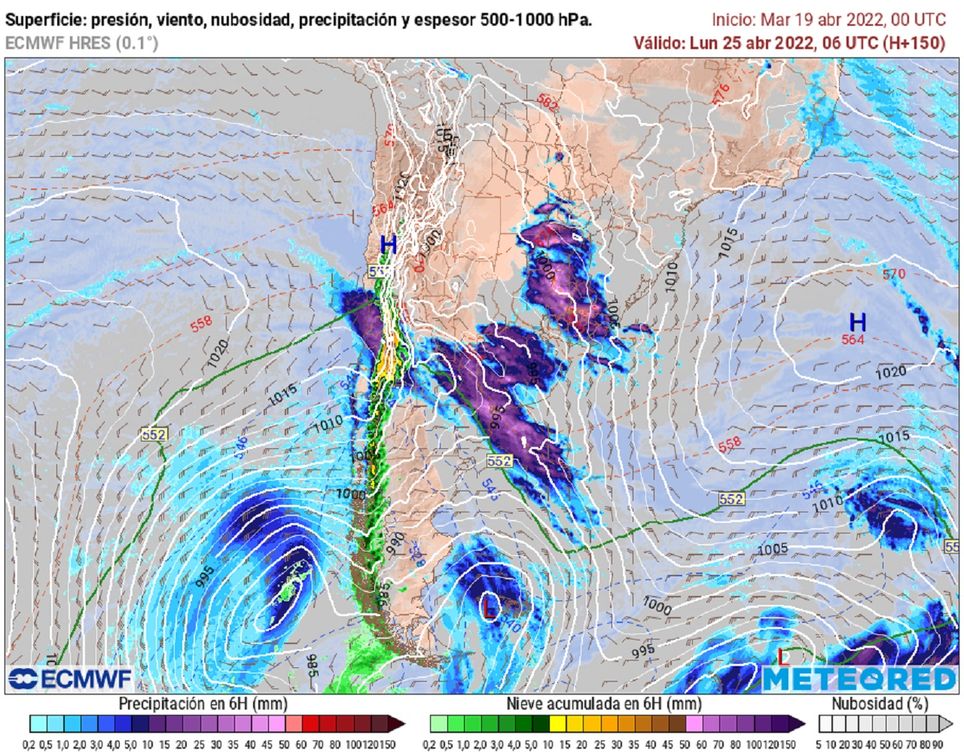 Precipitación prevista; modelo ECMWF