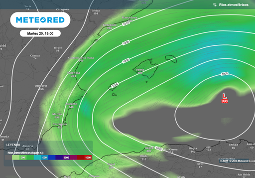 Lo peor llegar&aacute; el martes a la Comunidad Valenciana: el r&iacute;o de humedad impactar&aacute; de lleno; lluvias de m&aacute;s de 100 l/m2