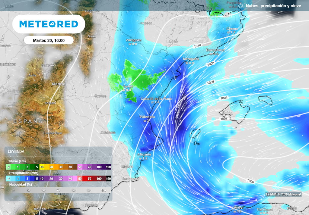 Las precipitaciones se generalizarán en la Comunidad Valenciana a lo largo del martes.